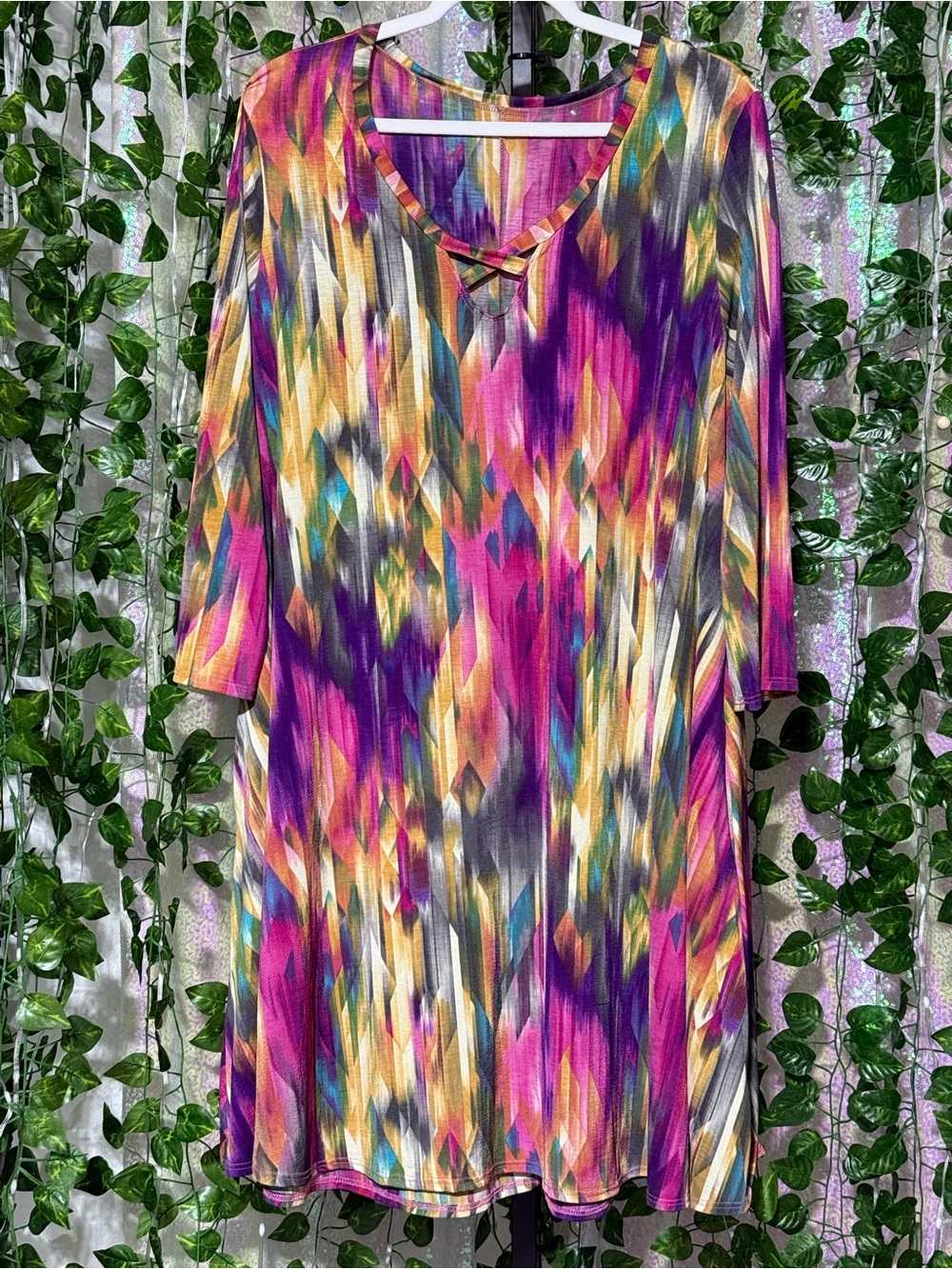 Vibrant Multicolor Crisscross V‑Neck Women's Dress 3x